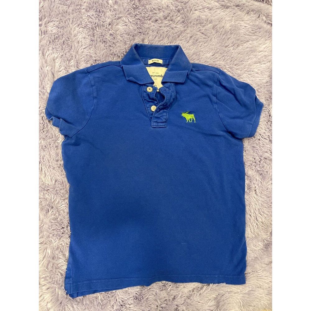 VTG Abercrombie & Fitch Polo Youth XL Blue Muscle Fit Moose 90s Y2K Ringer